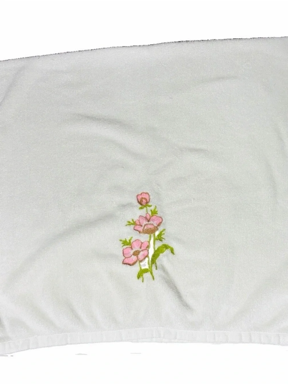 Vtg Lady Pepperell West Point White Bath Towel Embroidery Cherry Blossom 25x45